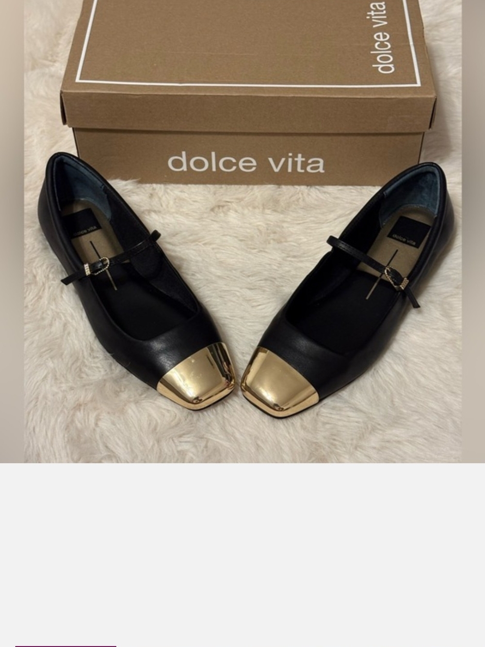 Dolce Vita Black Leather Mary Jane Flats with Gold Cap Toe